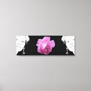 Pretty pink rose twin girls fashion illustration canvas print