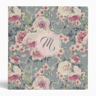 Pretty Pink Roses and Pearl Hearts Monogram Binder