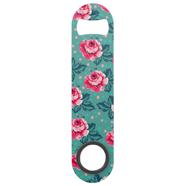 Pretty Pink Roses and Polka Dot Pattern on Teal (Devant)