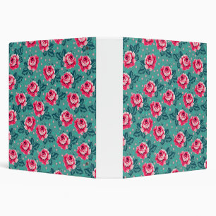 Pretty Pink Roses and Polka Dot Pattern on Teal Binder