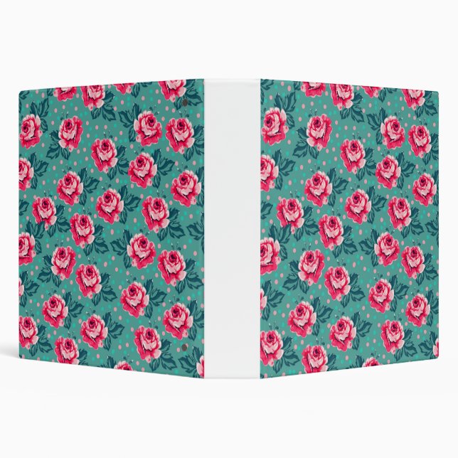 Pretty Pink Roses and Polka Dot Pattern on Teal Binder (Background)