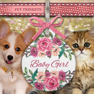 Pretty Pink Roses Baby Girl Pet Tag