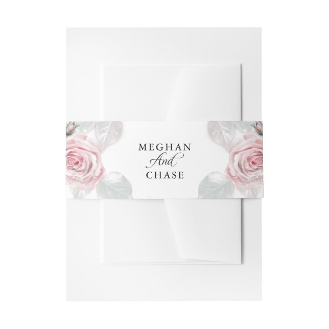 Pretty Pink Roses BarefootBride™ Invitation Belly Band (Front Example)