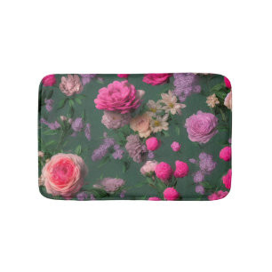 Pretty Pink Roses Bouquet Floral Bath Mat