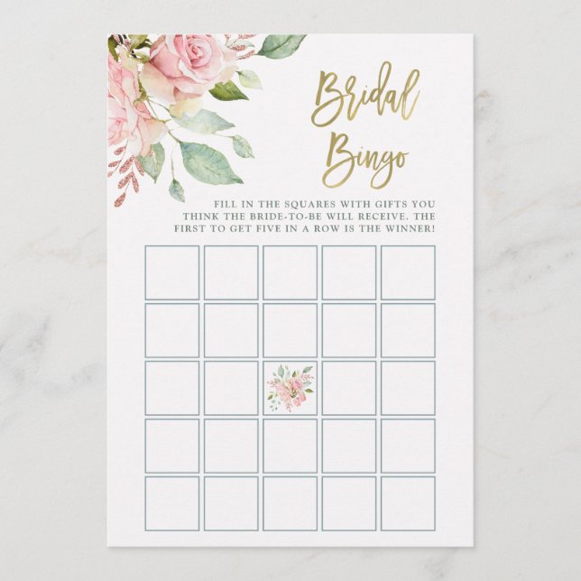 Pretty Pink Roses | Bridal Shower Bingo Game Card (Front)