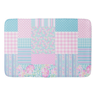 Pretty Pink Roses Faux Patchwork Bath Mat
