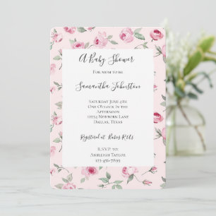 Pretty Pink Roses Floral Baby Shower Invitation
