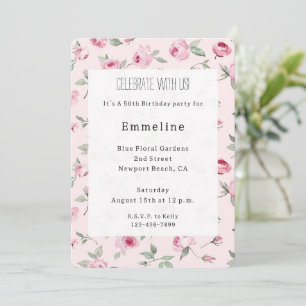 Pretty Pink Roses Floral Birthday Invitation