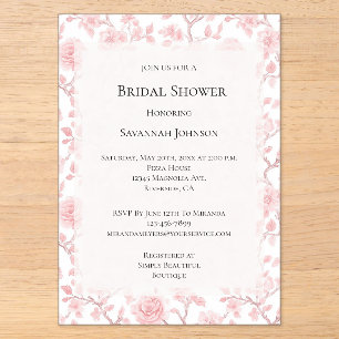 Pretty Pink Roses Floral Bridal Shower Acrylic Invitations