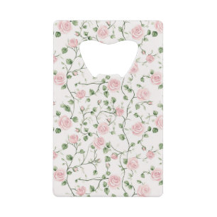 Pretty Pink Roses Floral Bridal Shower Credit Card Bottle Opener