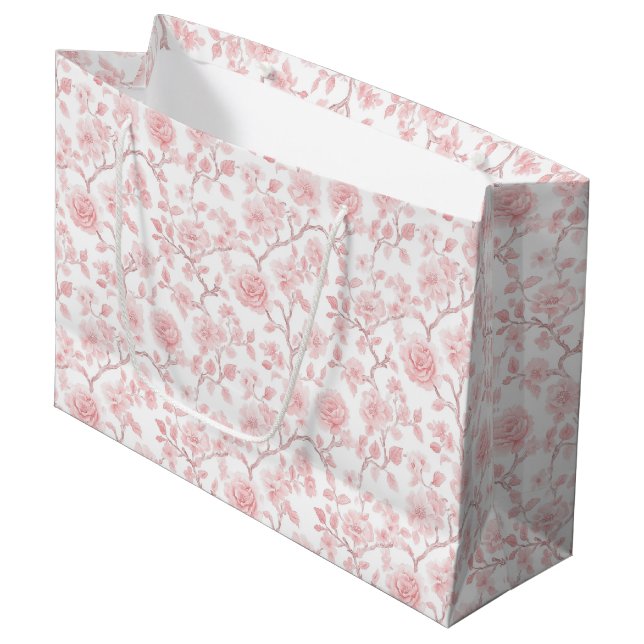 Pretty Pink Roses Floral Bridal Shower Large Gift Bag (Front Angled)