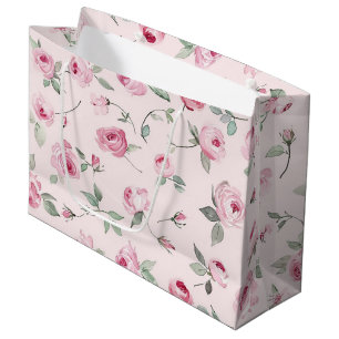 Pretty Pink Roses Floral Bridal Shower Large Gift Bag