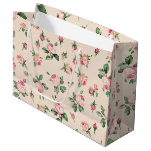 Pretty Pink Roses Floral Bridal Shower Large Gift Bag