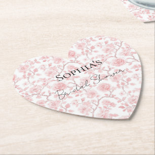 Pretty Pink Roses Floral Bridal Shower Paper Coaster