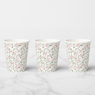 Pretty Pink Roses Floral Bridal Shower Paper Cups