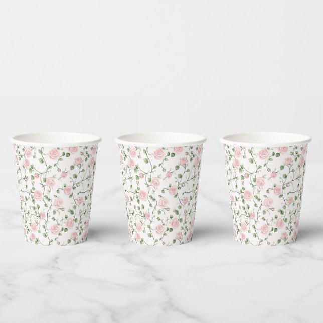 Pretty Pink Roses Floral Bridal Shower Paper Cups (Multi)
