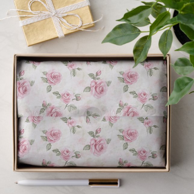 Pretty Pink Roses Floral Bridal Shower Tissue Paper (Gift)
