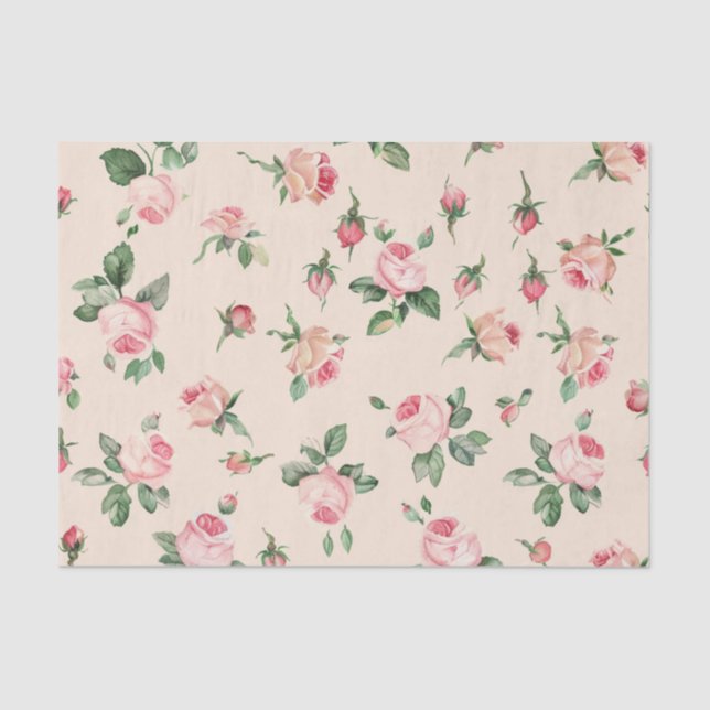 Pretty Pink Roses Floral Bridal shower Tissue Paper (Front)