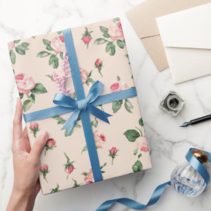Pretty Pink Roses Floral Bridal Shower Wrapping Paper