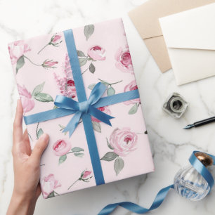 Pretty Pink Roses Floral Bridal Shower Wrapping Paper