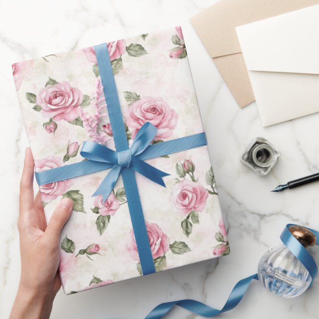 Pretty Pink Roses Floral Bridal Shower Wrapping Paper (Gifting)