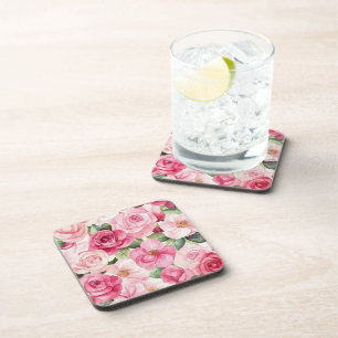 Pretty Pink Roses Floral  Coaster