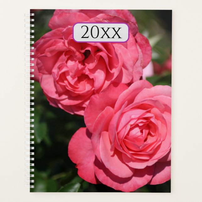 Pretty Pink Roses Floral Custom Year Monthly Planner (Front)