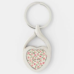 Pretty Pink Roses Floral Keychain