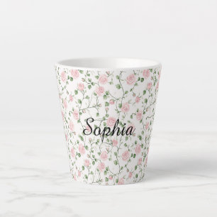 Pretty Pink Roses Floral   Latte Mug