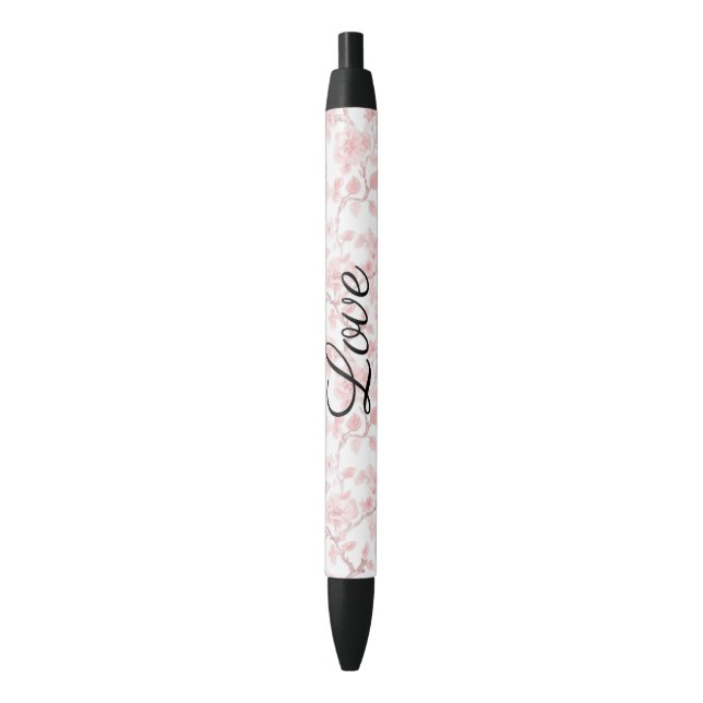 Pretty Pink Roses Floral Love Black Ink Pen (Front Vertical)