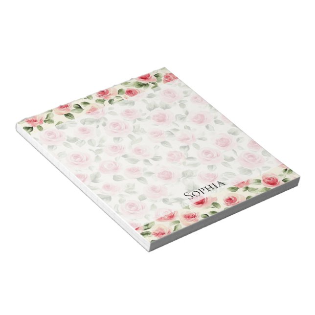 Pretty Pink Roses Floral Notepad (Angled)