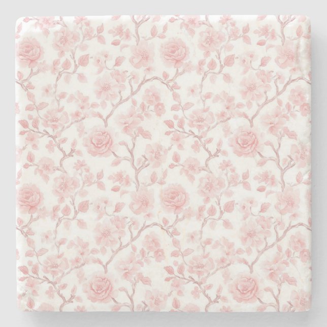 Pretty Pink Roses Floral Stone Coaster (Front)