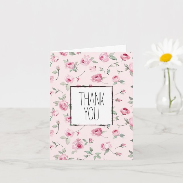 Pretty Pink Roses Floral Thank You Card (Small Plant)