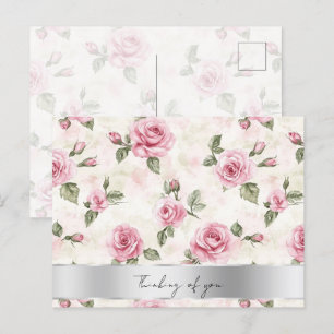 Pretty Pink Roses Floral Thinking of you Postcard