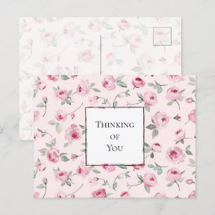Pretty Pink Roses Floral Thinking of you Postcard