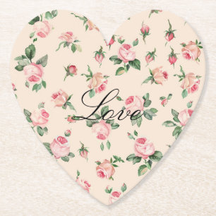 Pretty Pink Roses Floral Wedding Paper Coaster