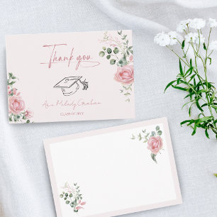 Pretty Pink Roses Girly Graduation Thank You Card