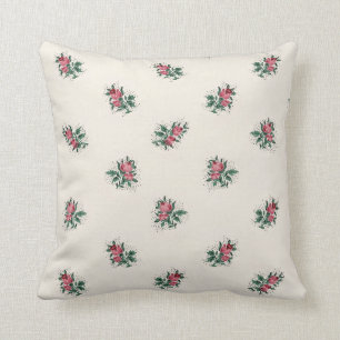 Pretty Pink Roses Girly Vintage Wallpaper Pattern Throw Pillow