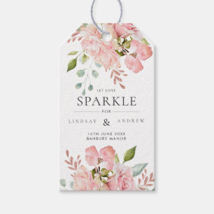 Pretty Pink Roses & Glitter Wedding Sparkler Tag