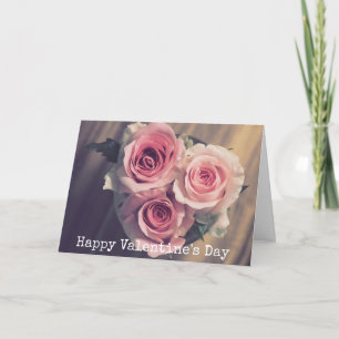 Pretty Pink Roses Heart Valentine's Day Card