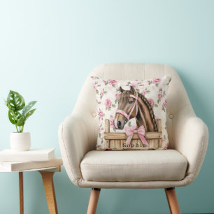 Pretty Pink Roses Horse Christmas Throw Pillow