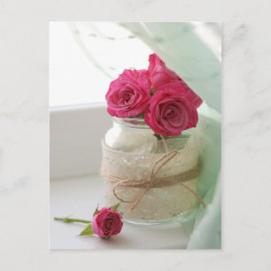 Pretty Pink Roses in a Glass jar Postcard