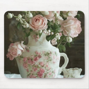 Pretty Pink Roses in Vintage Antique China Teapot Mouse Pad