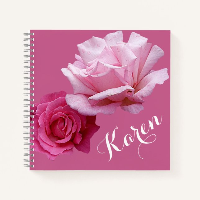 Pretty pink roses name Karen beautiful floral Notebook (Front)