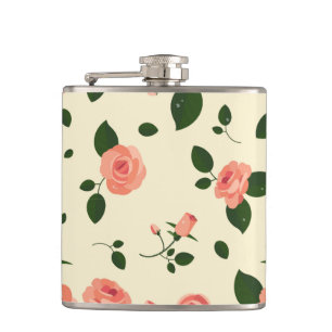 Pretty Pink Roses Pastel Pink Pattern Hip Flask