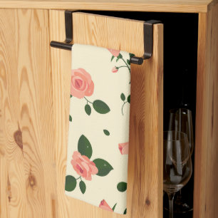 Pretty Pink Roses Pastel Pink Pattern Kitchen Towel