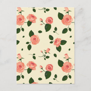 Pretty Pink Roses Pastel Pink Pattern Postcard