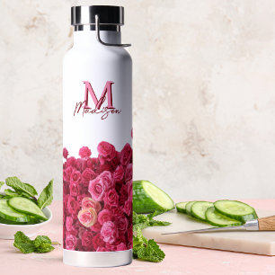 Pretty Pink Roses Personalized Water Bottle