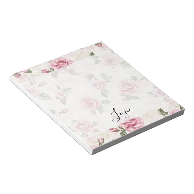 Pretty Pink Roses Romantic Love Notepad (Angled)