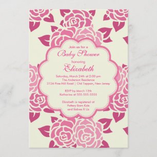 Pretty Pink Roses Spring Baby Shower Invitation